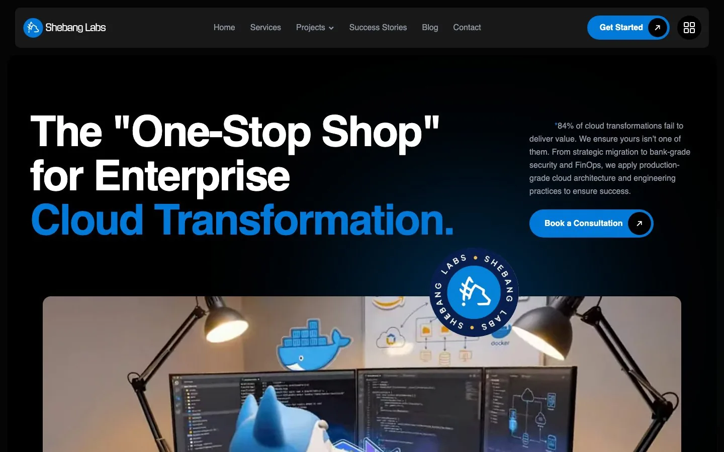 Screenshot of the Shebang Labs Website home page